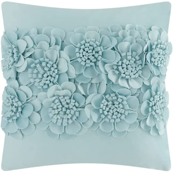 JWH Handmade 3D Flower Throw Pillow Covers Aesthetic Decorative Floral Accent Pillow Cases 18"x18"Light Blue for Sofa Couch Bedroom Decor