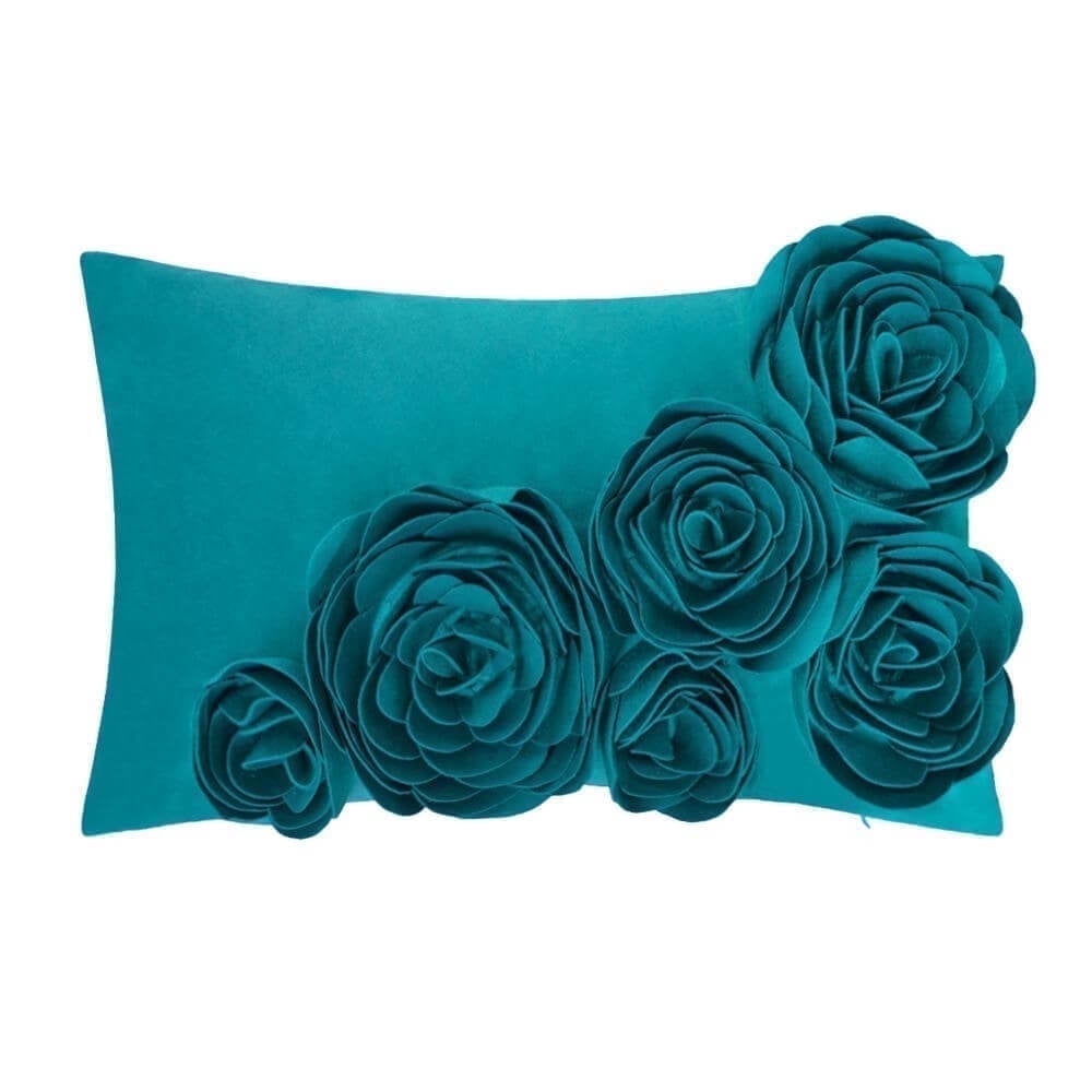 JWH 3D Decorative Lake Blue Velvet Rose Throw Pillow Covers for Sofa Bedroom Decor 12x20inch