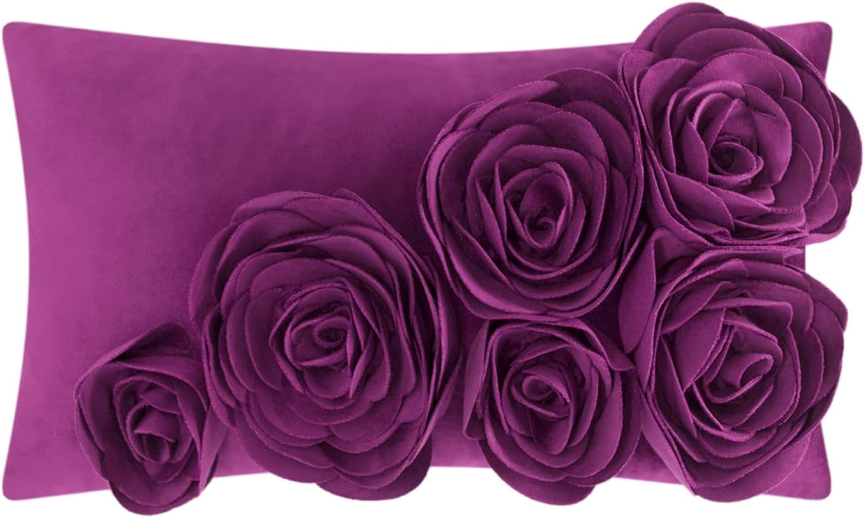 JWH  3D Velvet Rose Floral Design Throw Pillow Cases Handmade for Bed Sofa Chair Decoration 12x20inch Berry