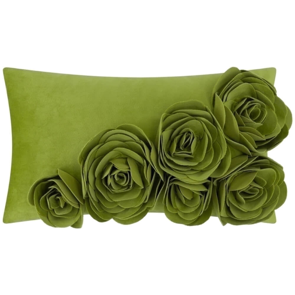 JWH 3D Decorative Grass Green Velvet Flower Throw Pillow Cases for Bed Sofa Chair Decoration 12x20inch