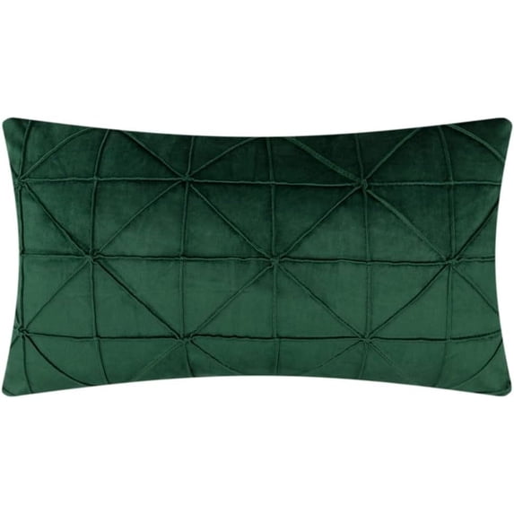 JWH Handmade Decorative Soft and Smooth Comfortable Velvet Lumbar Pillow Case Covers for Simple Decor 14x24inch Dark Green