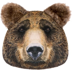 JWH 3D Decorative Stuffed Bear Head Throw Pillow Handmade and Printed with Ear 12x10inch Dark Brown