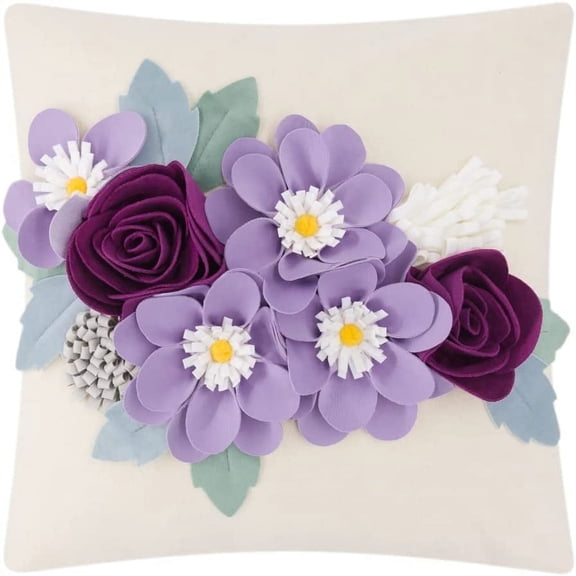 JWH Lilac 3D Handmade Decorative Spring Flower Throw Pillow Cover for Stylish Decoration 18x18inch