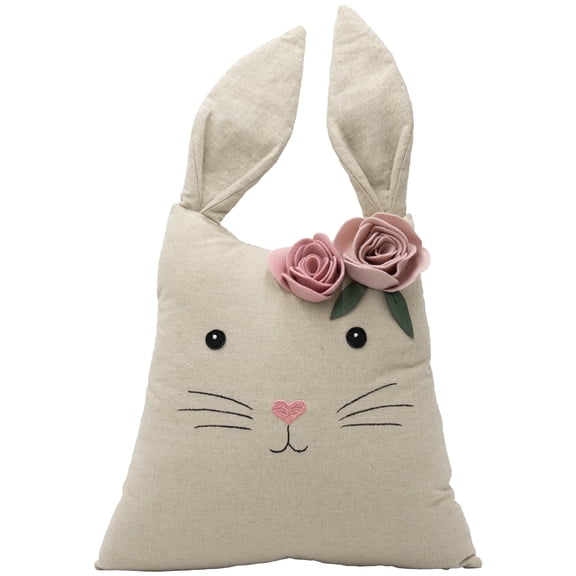 JWH Linen Bunny Pillow Cover with Floral Accent Cute Rabbit Decor for Sofa Couch 28+48*41cm