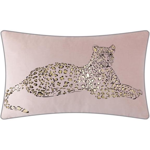 JWH Pink Cotton Gold Foil Leopard Pillow Cover 12x20inch Modern Chic Decor for Sofa/Bedroom