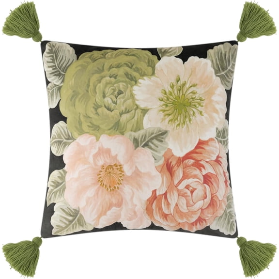 JWH Printed Vintage Floral Tassel Throw Pillow Cover 18x18inches Peony Print Decorative Cushion Case for Sofa/Bed