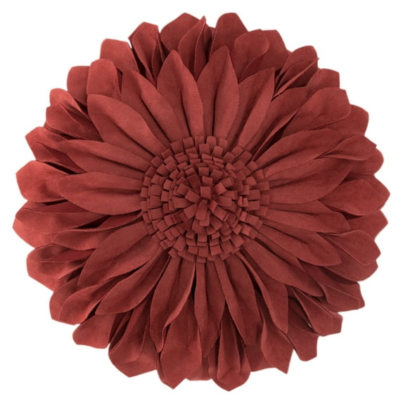 JWH Round 3D Decorative Throw Suede Flower Pillows with Insert for Bed Sofa 14 inch Rust Red