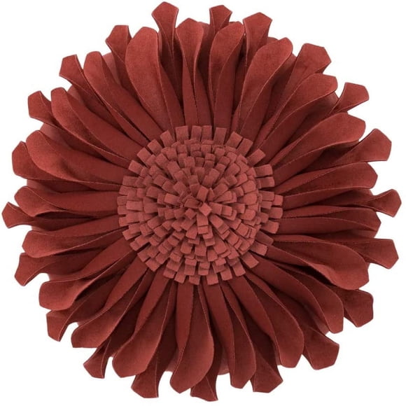 JWH Round Suede Sunflower Throw Pillows with Insert for Bed Sofa 12 inch Rust Red