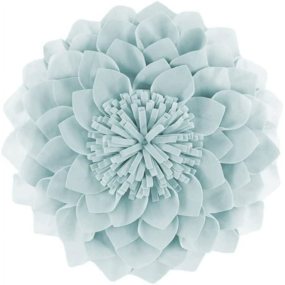 JWH Small Round Decorative Flower Throw Pillows 3D Round Velvet Cushions 12inch Light Blue for Decoration