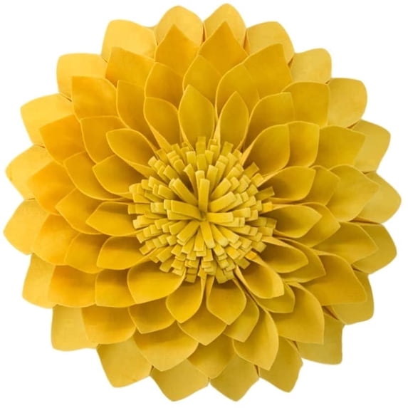 JWH Small Round 3D Decorative Flower Throw Pillows Round Velvet Cushions 14inch Yellow for Room Sofa Bedding Decor