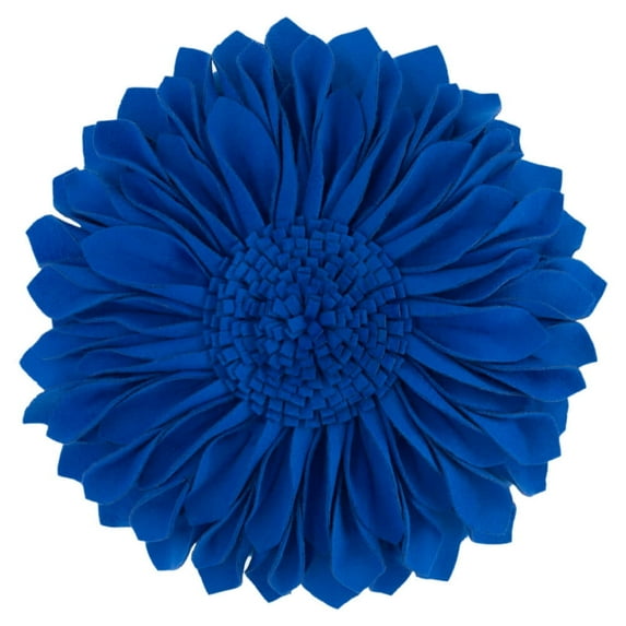 JWH 3D Royal Blue Round Suede Decorative Sunflower Pillows with Insert for Bed Sofa Couch Decoration 14 inch