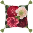 thumbnail image 1 of JWH Throw Pillow Cover Sage Tassels Red Peony Pink Floral Light Green 18x18Inches Farmhouse Bohemian Decor (No Insert), 1 of 9