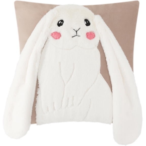 JWH Trendy Easter Rabbit Throw Pillow Cover Decorative Faux Fur Bunny Pillow Case Animal Cushion for Bed Living Room Home 18x18 Inches Camel White