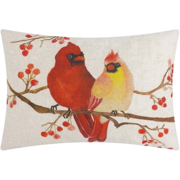 JWH Winter Holiday Farmhouse Decor Cardinal Birds Throw Pillow Cover Polyester Linen Blend Rectangular Cushion Cover 14x20inch