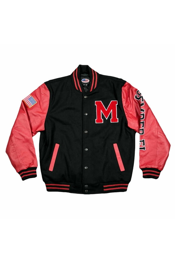 JWM Military Mens Leather Polyester Embroidered Varsity Jacket (Marines / Black-Red, Large)