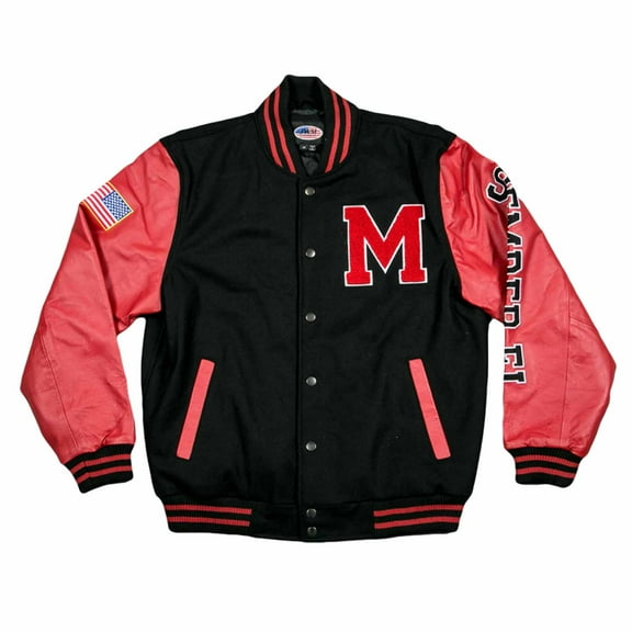 JWM Military Mens Leather Polyester Embroidered Varsity Jacket (Marines / Black-Red, XX-Large)
