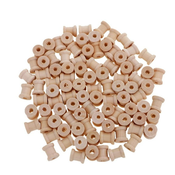 JWQFBC 100pcs Vintage Wooden Empty Thread Spools for DIY Sewing Craft Notions 14mmx12mm