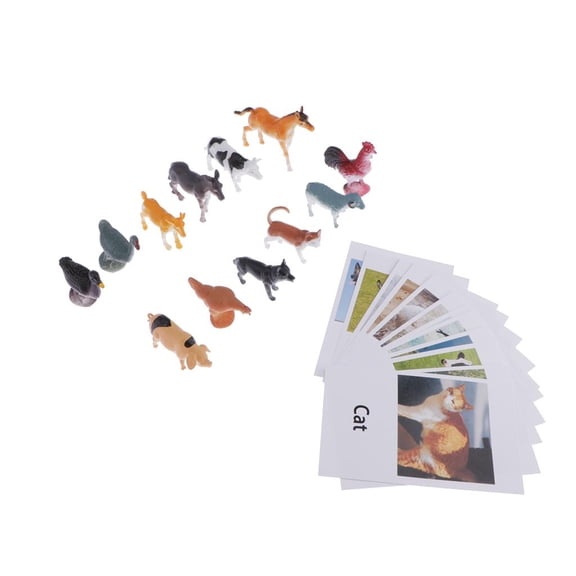 JWQFBC 12Pcs Toy Poultry Animal Model Naming Card Matching Material for Early Education