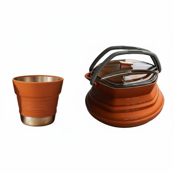 JWQFBC 2 Pieces Foldable Silicone Kettle and Cup Set Heat Resistant Foldable Travel Teapot Set Lightweight Portable Water Boiler and Mug Kit for Journeyers
