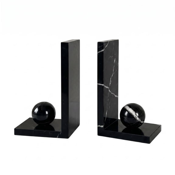 JWQFBC 2 Pieces Marble Sphere Bookend Modern Chinese Style Marble Bookend Luxury Decorative Orb Bookends for Study, Living Room, Lobby Area, Marble Ball Bookend