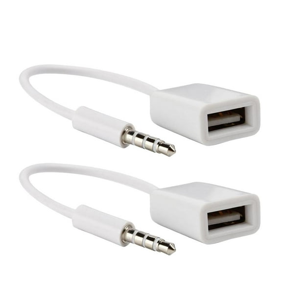 JWQFBC 2 Pieces White 3.5mm Male AUX Audio Plug Jack to USB 2.0 Type A Female OTG Cable