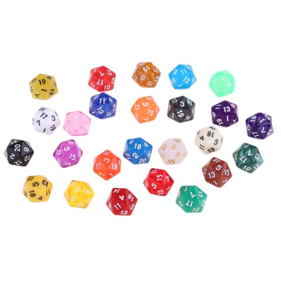 JWQFBC 25xPlastic Dice D20 for D&D TRPG MTG Party Dice Game DIY Supply Random Color