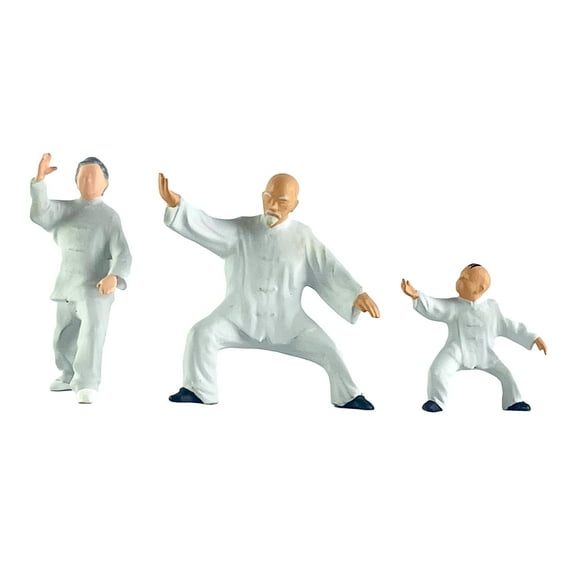 JWQFBC 3 Pieces 1/64 Scale Tai Chi Figure Architectural Figurine Realistic Chinese Kung