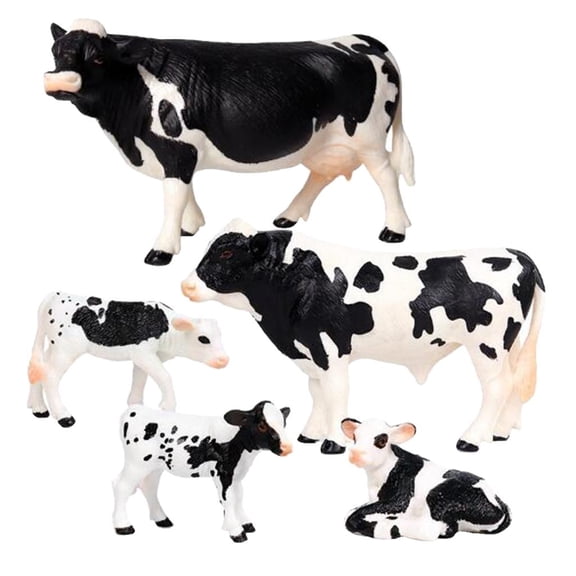 JWQFBC 5Pcs Cute Cow Family Set Farm Animals Model Toys, Realistic Looking Farm Animals