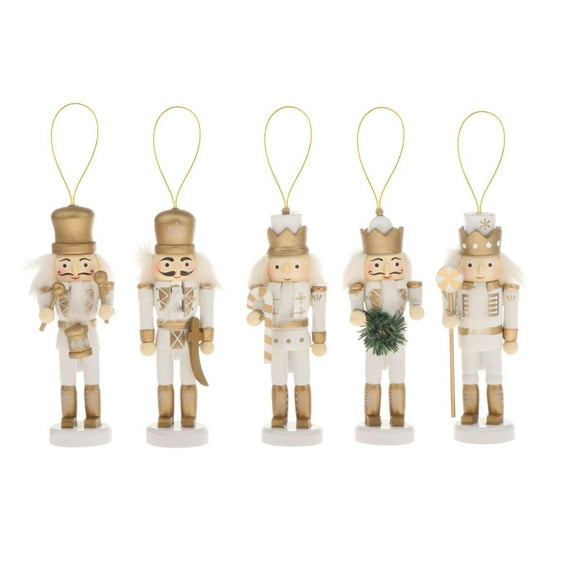 JWQFBC 5x Wooden Soldiers Nutcracker Christmas Party Soldier Doll Ornaments Home Decor White Gold