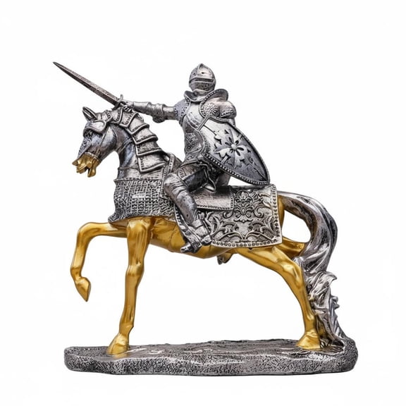 JWQFBC Armored Armored Horseman Statue Creative Gift Retro Knight and Horse Sculpture Collector's Item for Collectors, Office, Living Room