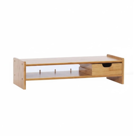 JWQFBC Bamboo Screen Riser Multi-Functional Bamboo Screen Stand with Drawer Sturdy Construction Wooden Keyboard Storage Rack for Study Room