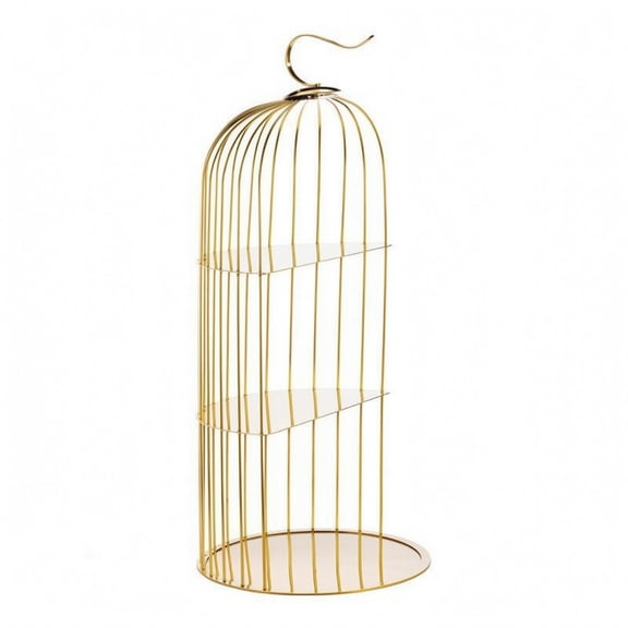 JWQFBC Birdcage Pastry Stand Stainless Steel Three-Tier Pastry Stand Curved Top Hook Table Decor, Gold
