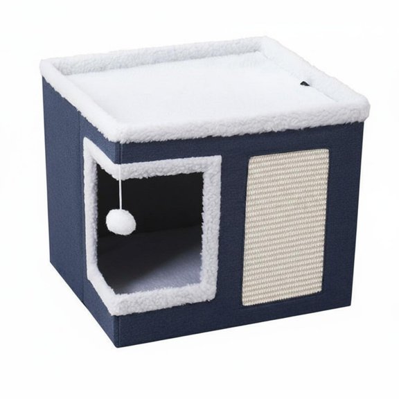 JWQFBC Cat House with Scratching Surface Square Shape Cat Bed House Breathable Animal Furniture for Cats, Indoor, Fine Linen 41x41x3 B