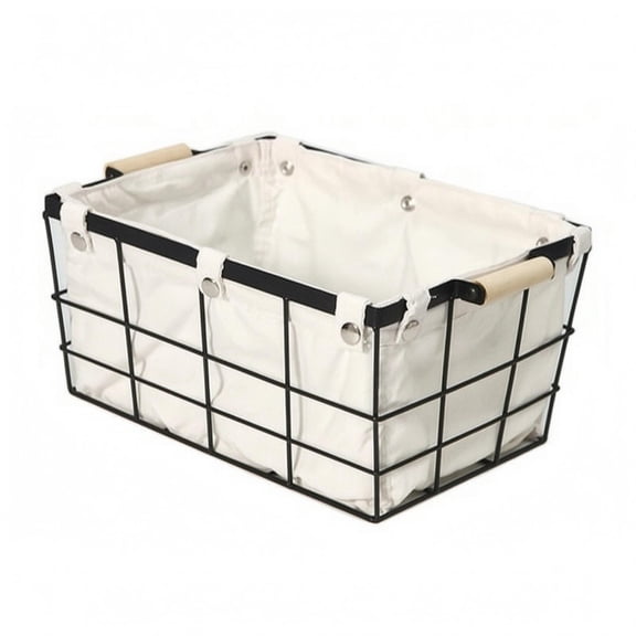 JWQFBC Cloth Lined Storage Basket Removable Liner Wire Storage Basket Metal Frame, Black