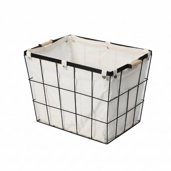 JWQFBC Cloth Lined Storage Basket Removable Liner Wire Storage Basket Metal Frame, Black