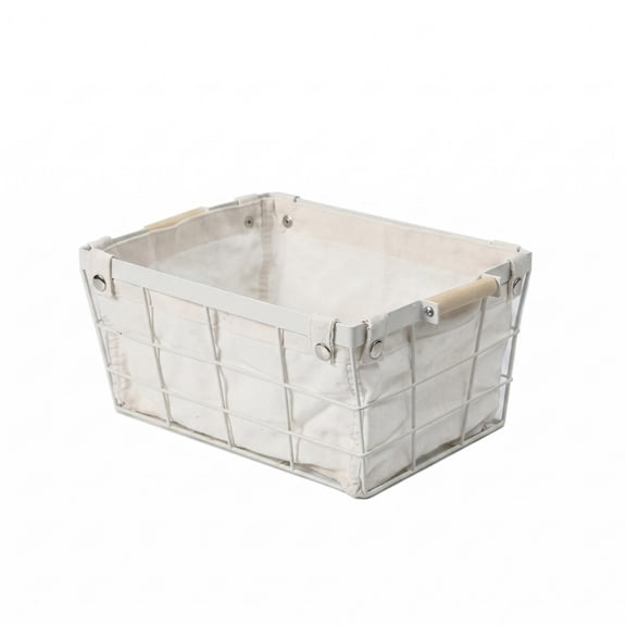 JWQFBC Cloth Lined Storage Basket Removable Liner Wire Storage Basket Metal Frame, White