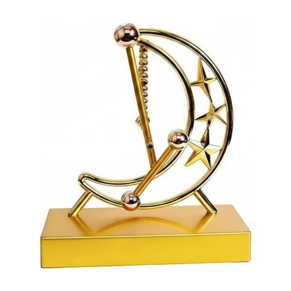 JWQFBC Continuous Motion Ornament Gold Finish Swing Ornament Star Details Continuous Motion Pendulum for Desktop, Moon
