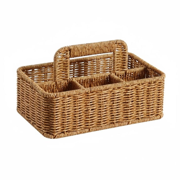 JWQFBC Divided Imitation rattan Basket Handmade Rattan Organizer Tray Easy to Clean 3-Compartment Basket
