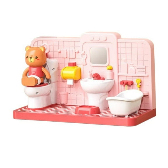 JWQFBC Dollhouse Bathroom Furniture Set Bathroom Playset Preschool Restroom Accessories