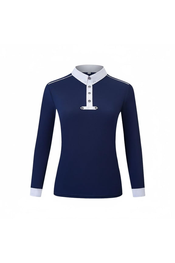 Equestrian Sport Shirt Stand Long Sleeves Equestrian Shirt Stretch Horse Riding Top for Men, Navy