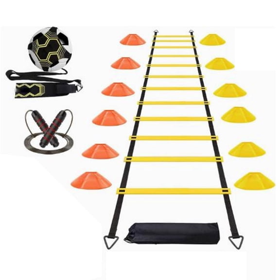 JWQFBC Football Footwork Training Gear Portable Soccer Training Equipment Set Multipurpose Speed Ladder and Cone Kit for Athletes, Coaches, Outdoor, Home Gym