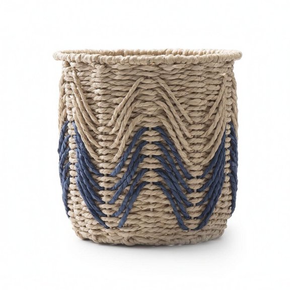 JWQFBC Handmade Woven Basket Wave Pattern Braided Container Basket Open Top, Blue