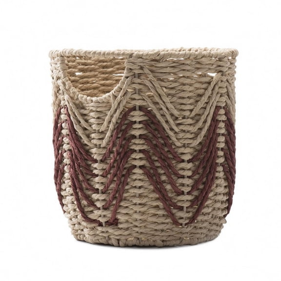JWQFBC Handmade Woven Basket Wave Pattern Braided Container Basket Open Top, Red