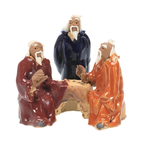 JWQFBC Miniature Chess Player Ornament Vintage Design Ceramic Old Men Statue Lifelike Poses Human Figure for Home Stylists, Desktop, Shelf, Patio, 2-inch 3-person