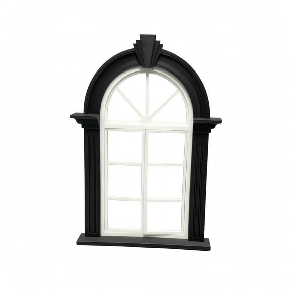 JWQFBC Miniature Window Scene Tabletop Lattice Window Prop Molded Frame Dollhouse Gothic Miniature Scene DIY Decoration, Black-white Grid