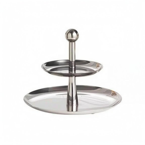 JWQFBC Mirrored Tray Stand Silver-Toned Stainless Steel Serving Stand Central Post 3 Tier Serving Tray, Medium 2-tier