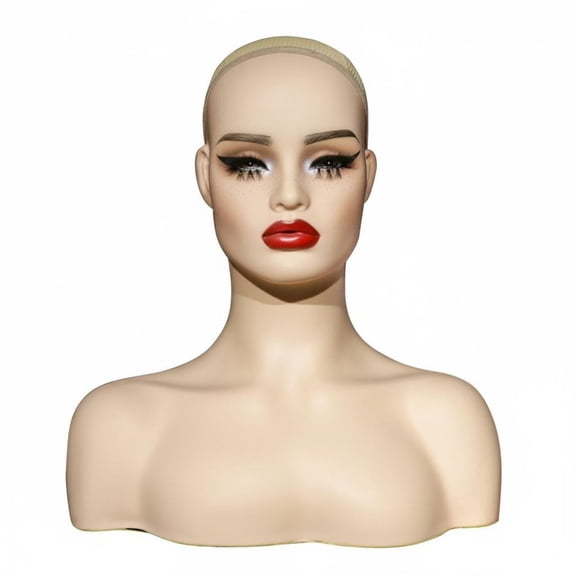 JWQFBC PVC Mannequin Head Realistic Face Shape Hairpiece Display Head Stable Base for Studio