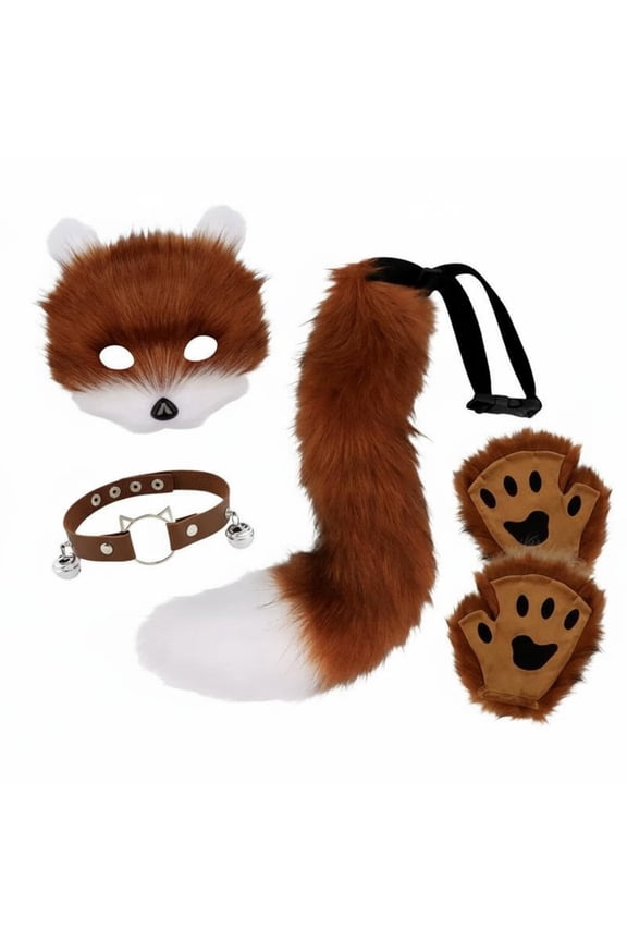 Paw Glove Face Covering Set Soft-Furred Animal Tail Face Covering Set Adorable Creature Animal Outfit Accessories for Women