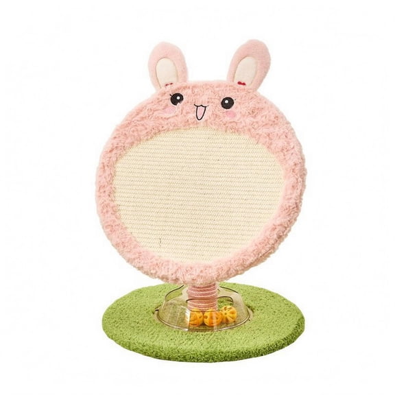 JWQFBC Round Cat Scratching Board Rotating Balls Round Cat Scratcher Fuzzy-Covered-Covered Activity Center Scratcher, Rabbit