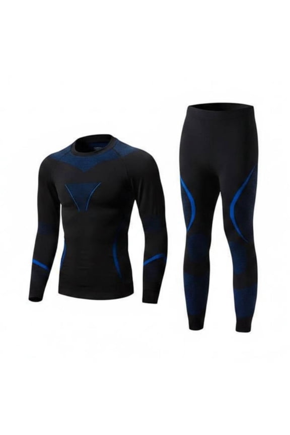 Ski Underlayer Layer Set Moisture Wicking Thermal Base Layer Set Breathable Seamless Compression Underwear for Mountaineering, Run, Black Blue